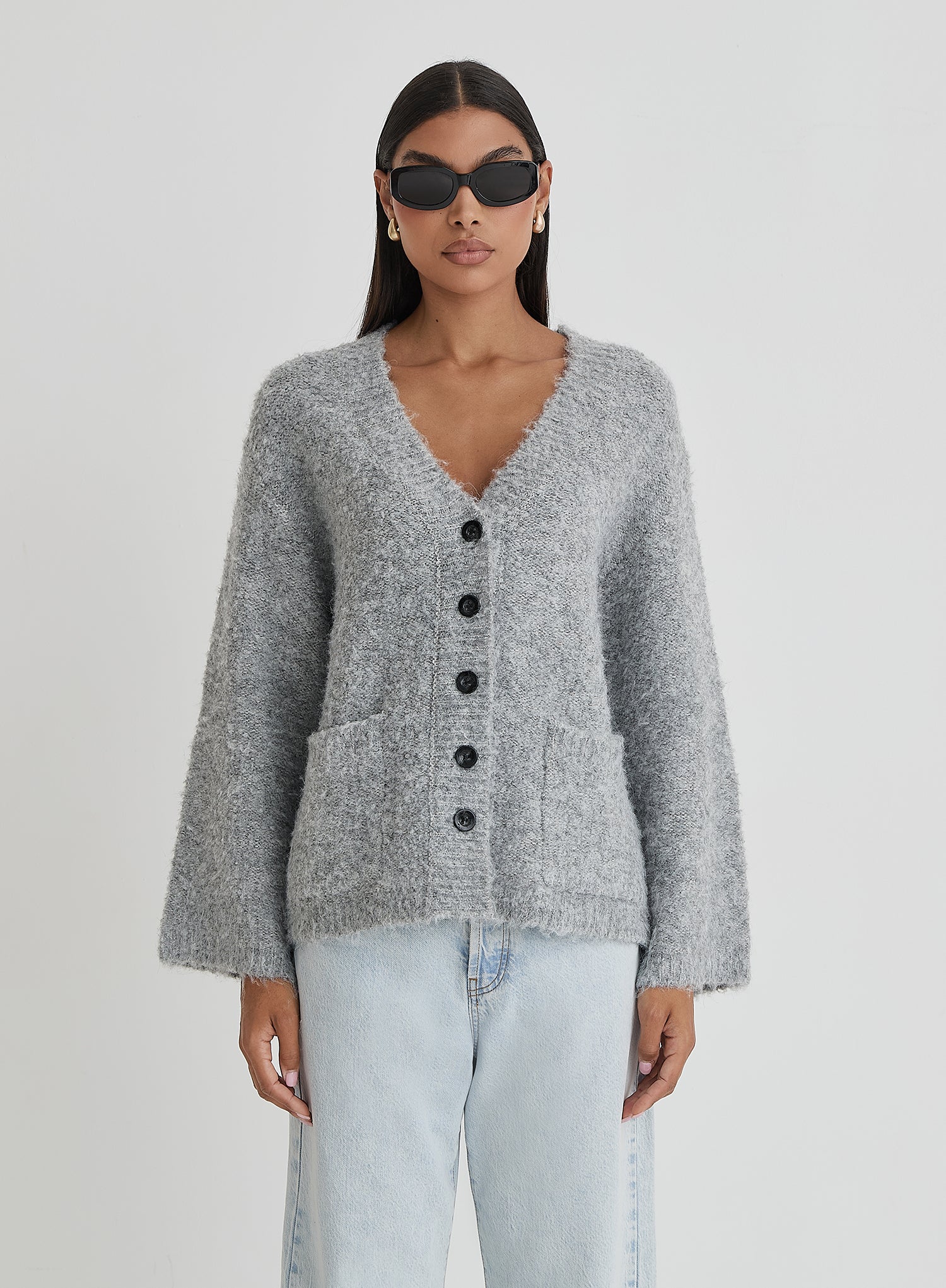 Grey Brushed Knit Cardigan